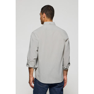 Camisa gris de lino y algodón regular fit con logo bordado