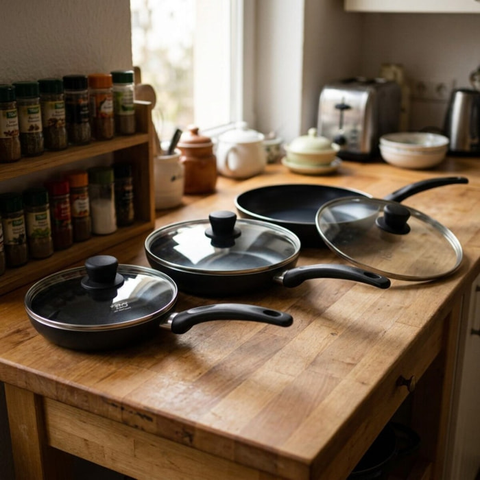 Set de 3 Poêles céramique sans PFAS et 3 couvercles Elo Prima Cucina