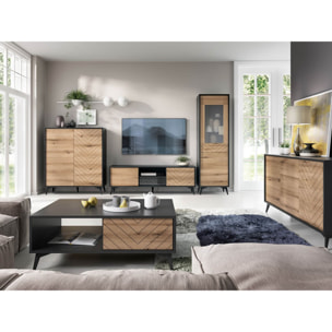 Peter - meuble TV - bois et noir - 154 cm - style industriel - Noir / Bois