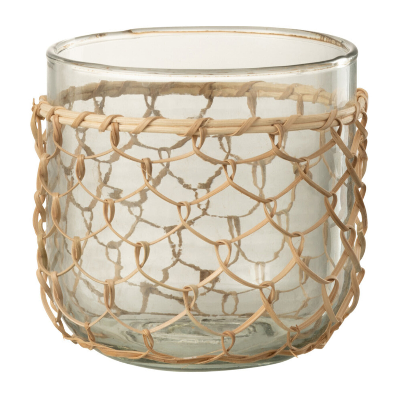 J-Line photophore Tricot - verre/rotin - transparent - medium