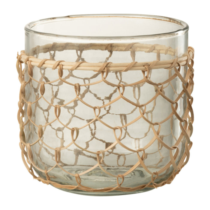 J-Line photophore Tricot - verre/rotin - transparent - medium