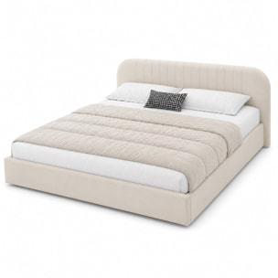 Lit avec coffre de rangement 160x200cm en velours beige MASON
