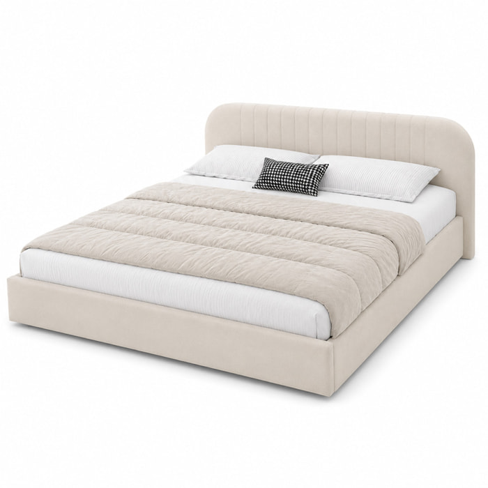 Lit avec coffre de rangement 160x200cm en velours beige MASON