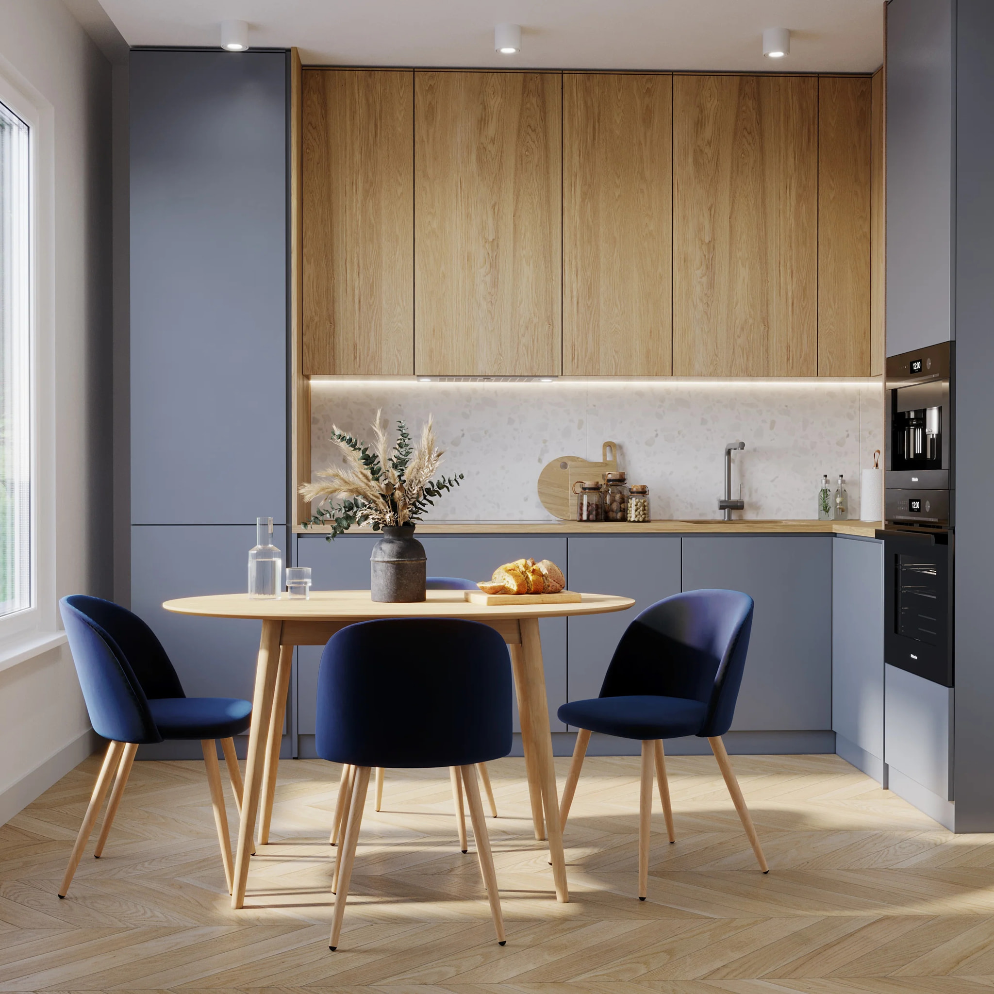 Lot de 2 chaises en velours bleu foncé et pieds en métal - Cozy