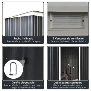Cobertizo de Jardín 280x130x172 cm Base de 3,1 m² Caseta de Exterior Metálica para Almacenamiento de Herramientas con 2 Puertas Correderas y 2 Orificios de Ventilación Gris Oscuro