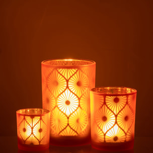 J-Line photophore Losange Fleurs - verre - orange - large