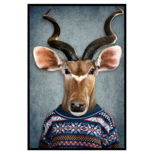 Affiche encadrée antilope élégante au pull graphique Affiche + cadre en métal - Noir