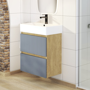 Conjunto de Baño Zel | Mueble Suspendido | 60 cm Azul | Dos Cajones | Lavabo Encastrado | No incluye Espejo | Mueble Montado| Alday