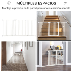 Barrera de Seguridad Extensible para Puertas y Escaleras Barrera para Perros con Cierre Automático y Sistema de Doble Bloqueo Metal 74-147,5x76,2 cm Blanco