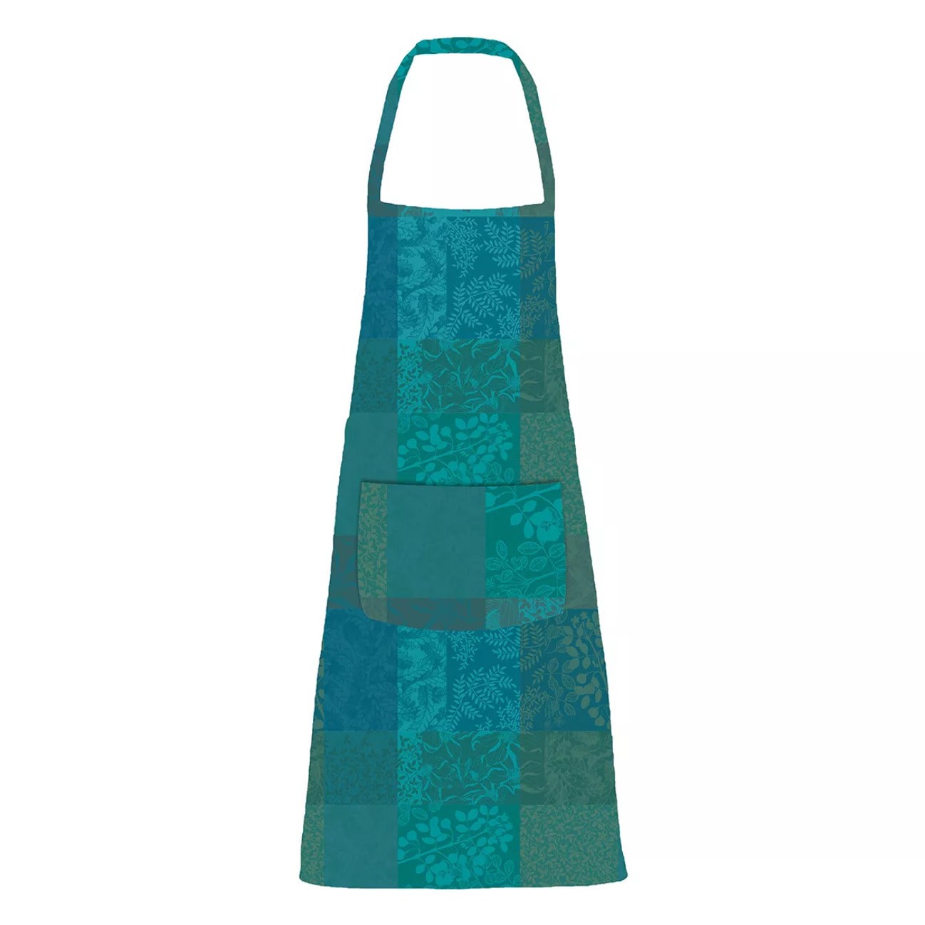 Tablier pur coton enduit motif jacquard vert Mille rameaux emeraude