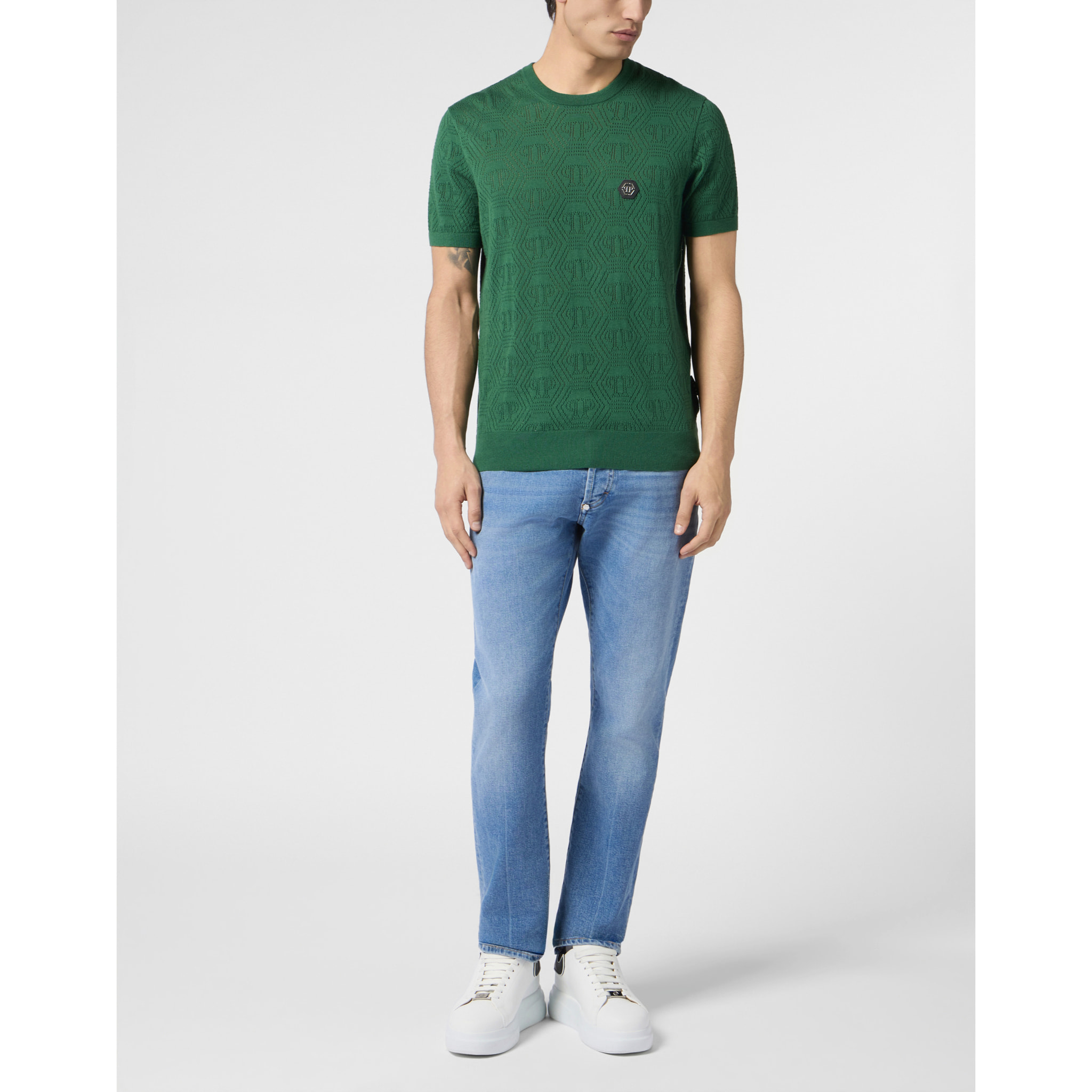 PHILIPP PLEIN Round Neck T-Shirt Openwork Monogram