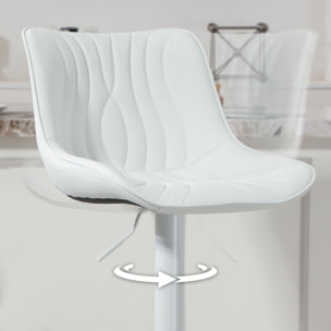 Juego de 2 Taburetes de Bar Taburetes Altos de Cocina Giratorios con Altura Ajustable 92-110 cm Respaldo Asiento de Piel Sintética Marco de Acero y Reposapiés para Comedor Mostrador Blanco