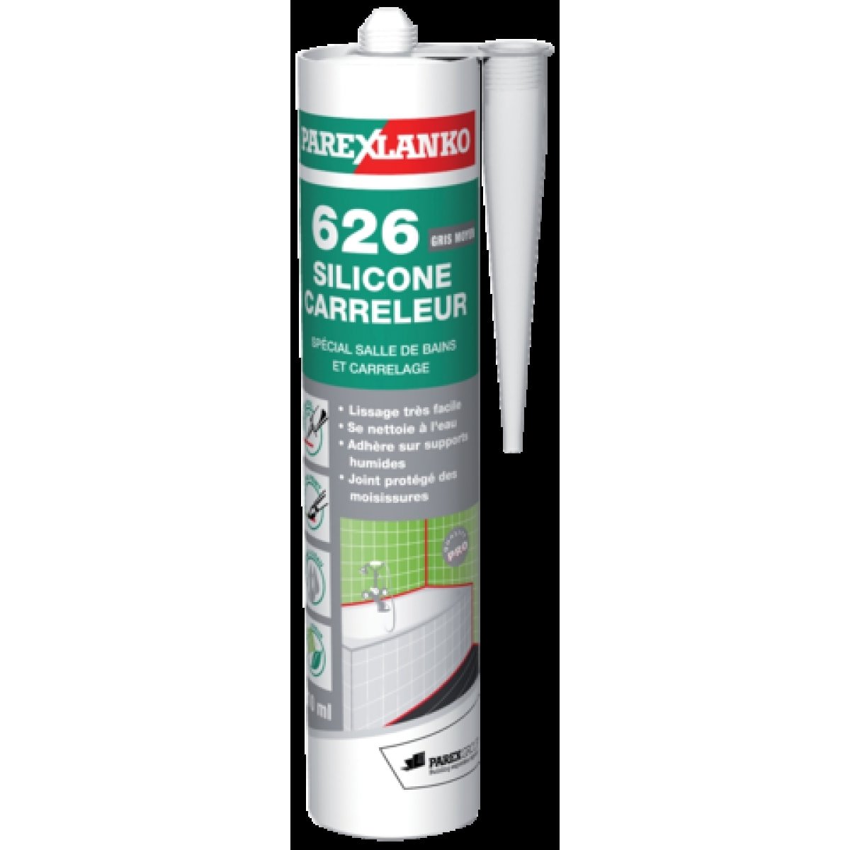 Mastic silicone carreleur 626 PAREXLANKO - 310 ml - gris moyen - G626GRIMOY310