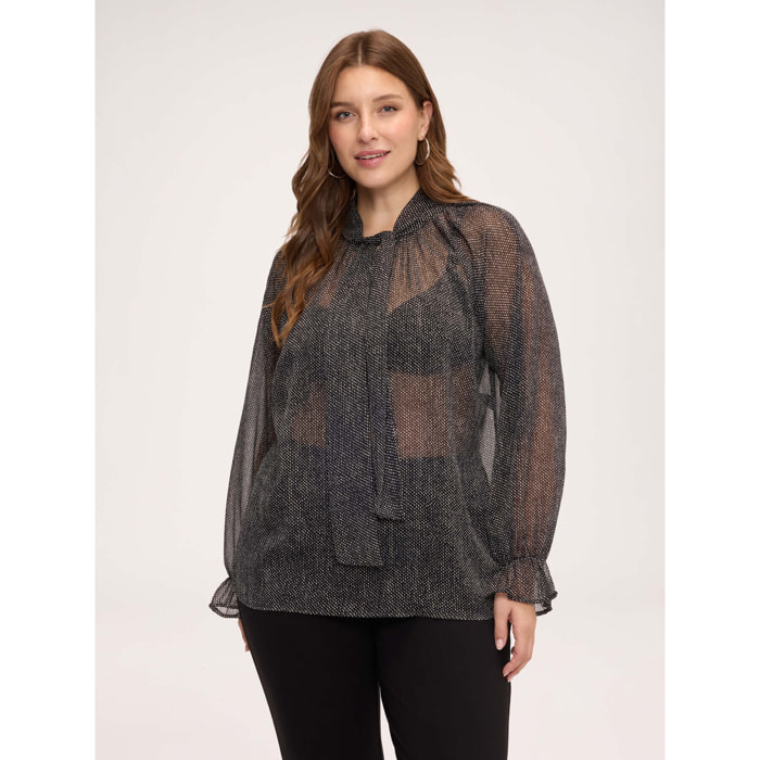 Fiorella Rubino - Blusa a micro-pois in georgette con fiocco - Nero
