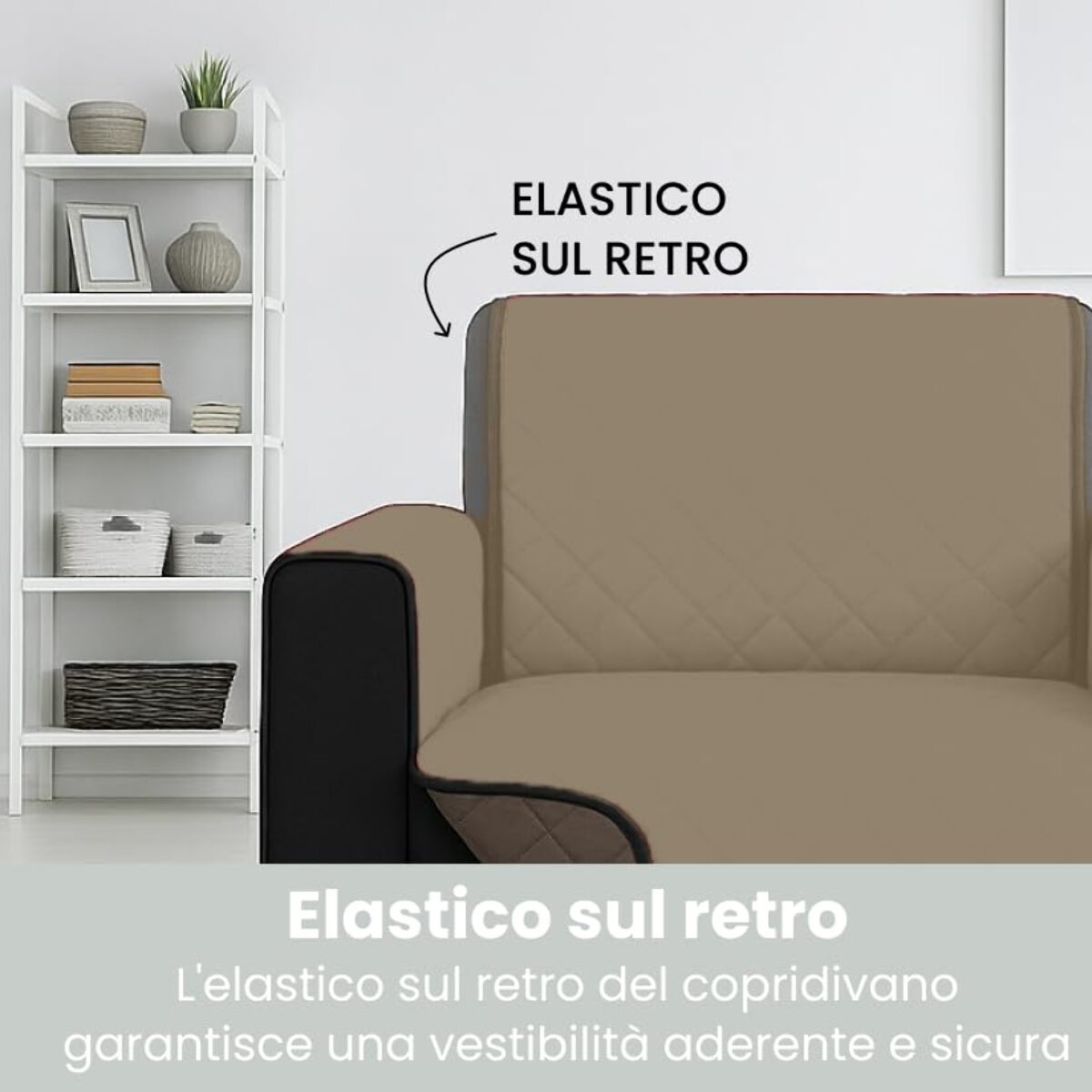 INTRECCI Copripoltrona Panna/Tortora Bicolore Antimacchia Waterproof Facilmente Lavabile con Elastico Misure Multiple Salva Divano Reversibile Certificazione Oeko Tex