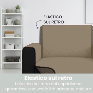 INTRECCI Copripoltrona Panna/Tortora Bicolore Antimacchia Waterproof Facilmente Lavabile con Elastico Misure Multiple Salva Divano Reversibile Certificazione Oeko Tex