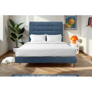 Lit avec tête de lit capitonnée tissu et sommier kit Ep14