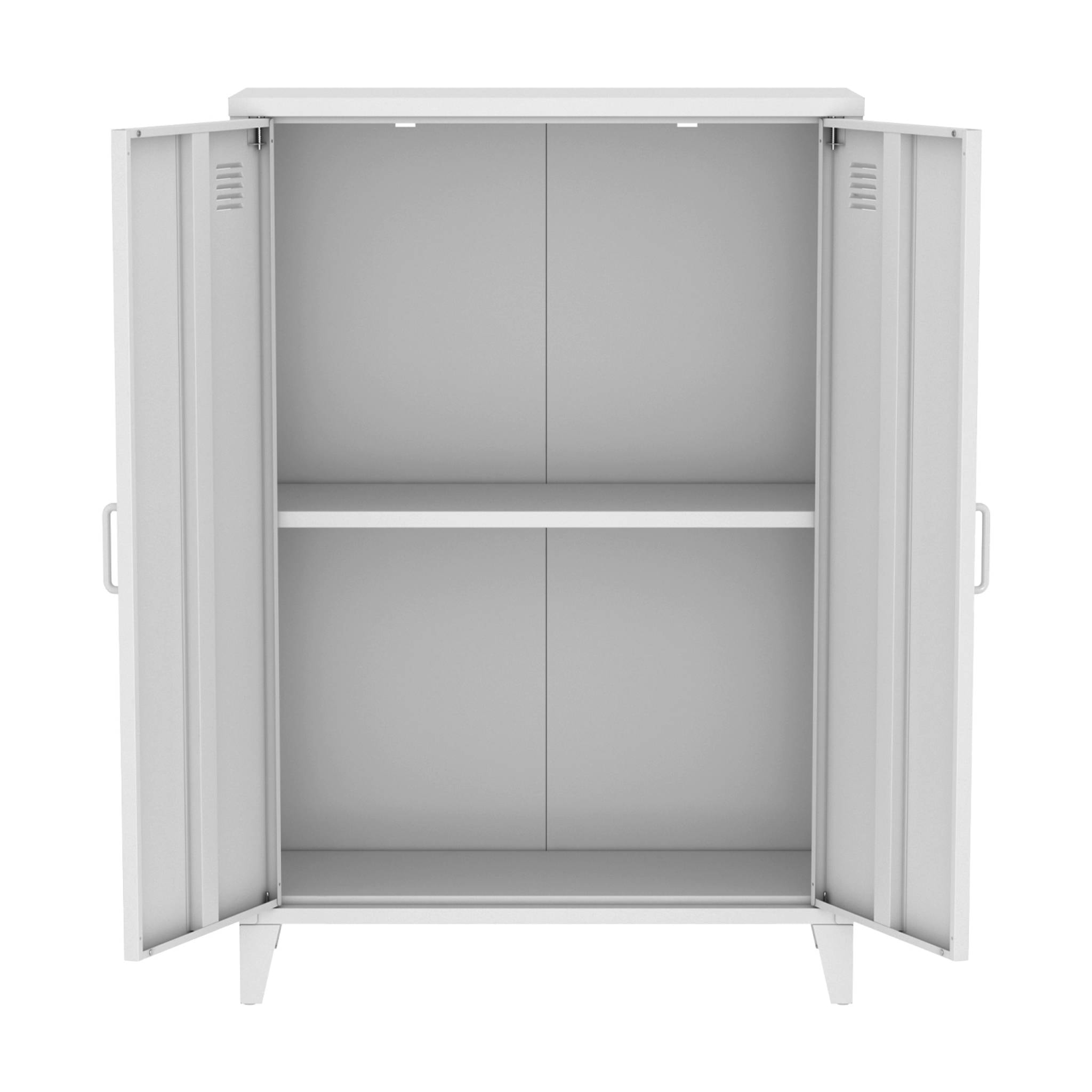 Commode/armoire en métal blanc. 2 espaces de rangement