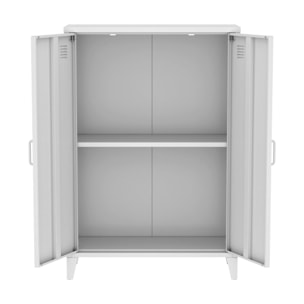 Commode/armoire en métal blanc. 2 espaces de rangement