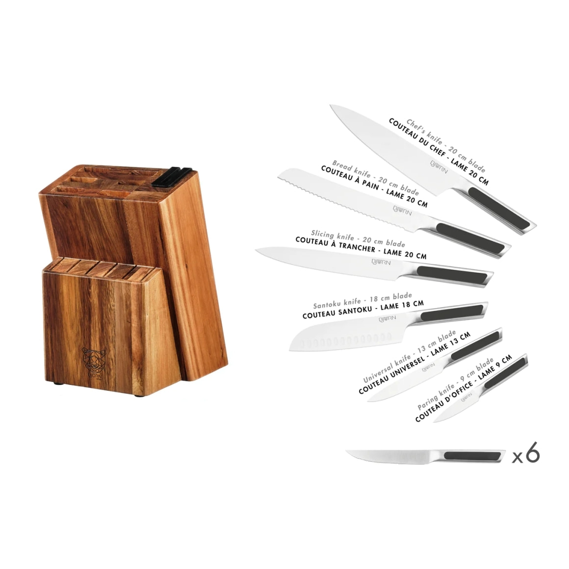 Bloc couteaux de cuisine et couteaux à steak LOKI LOVIISA - 14 pièces