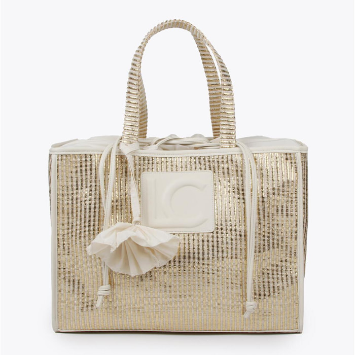 Borsa a cesta grande effetto rafia metallizzata