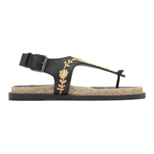 Sandalia de dedo Pedra plana en napa con motivos florales bordados y hebilla