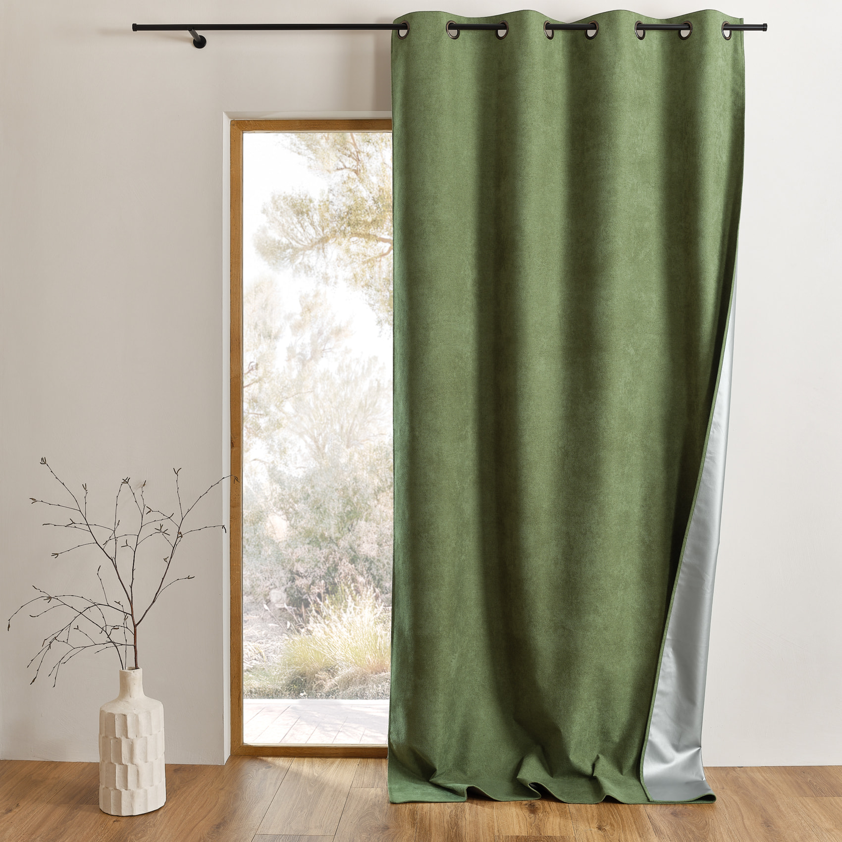 Rideau thermique occultant à œillets et réflecteur de chaleur - Vert Olive