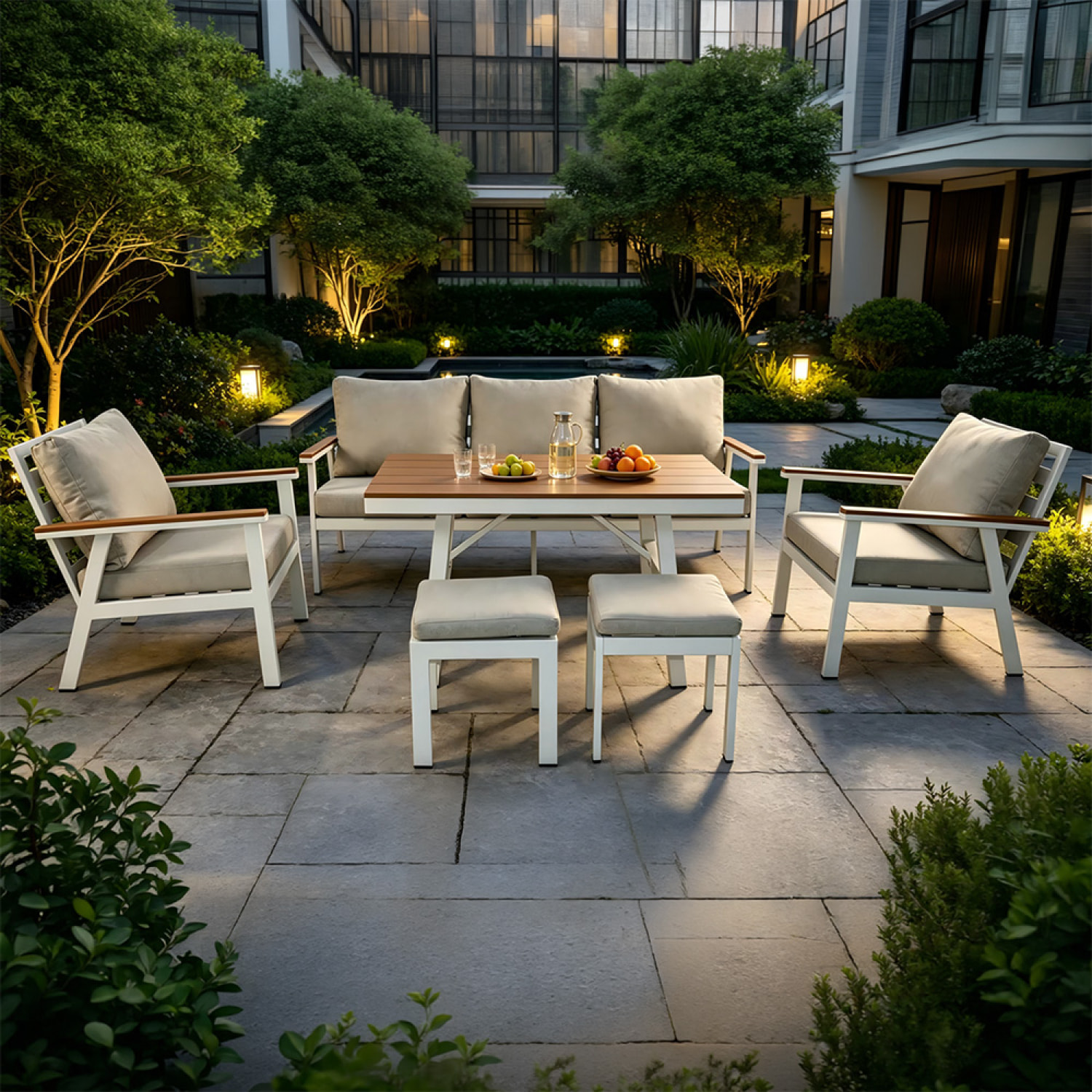 Ensemble de jardin 7 places avec table effet bois VAITELE
