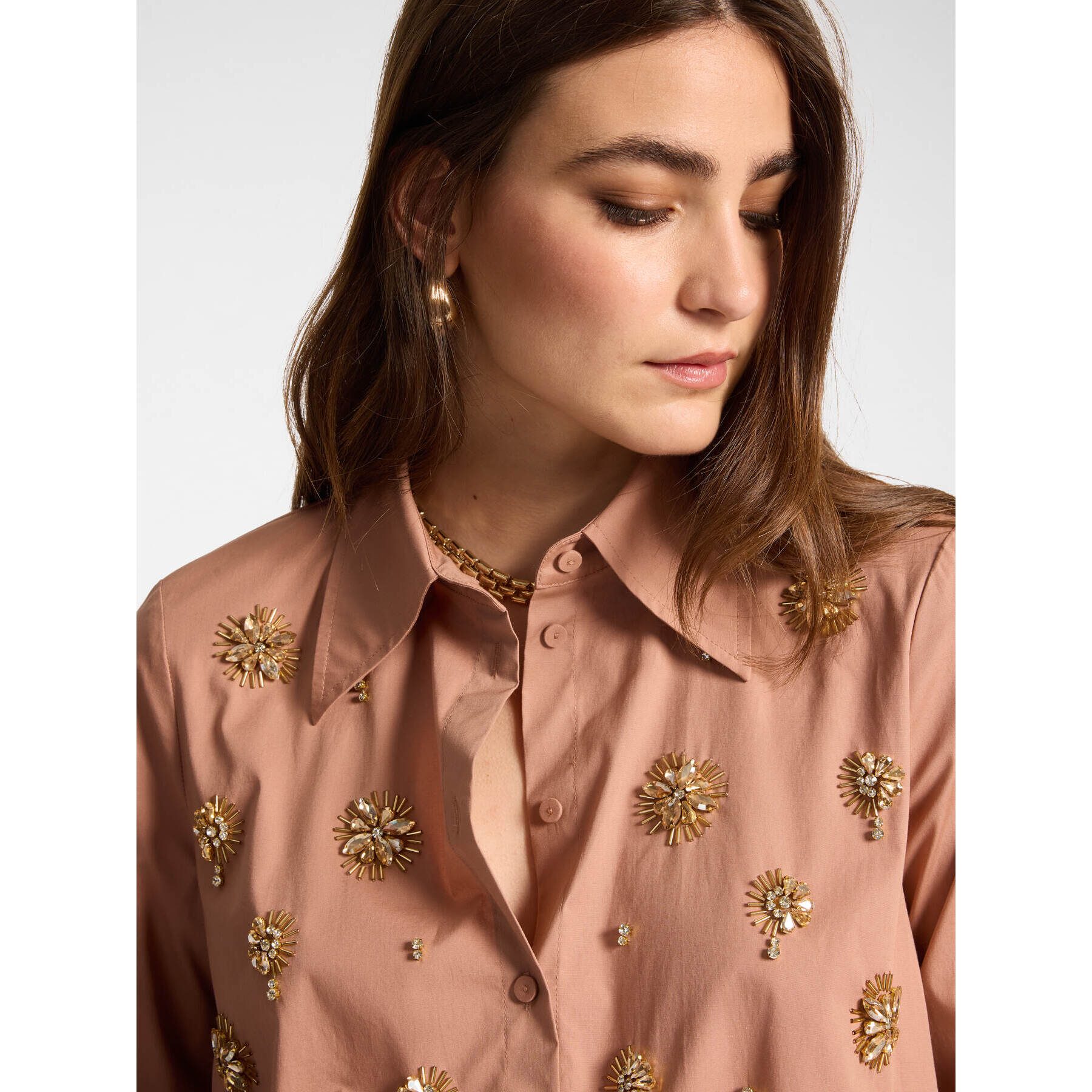 Elena Mirò - Camicia in popeline con ricami - Rosa