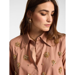 Elena Mirò - Camicia in popeline con ricami - Rosa
