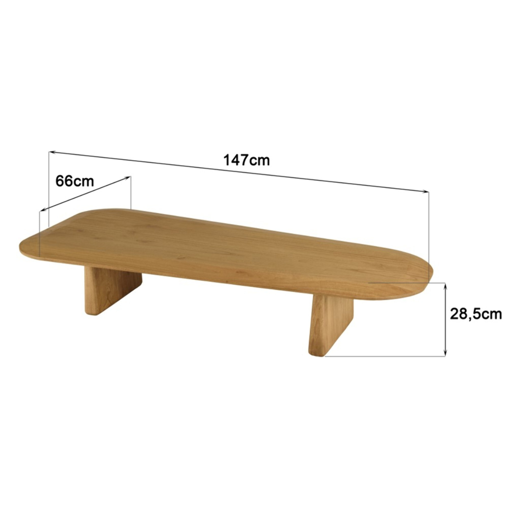 AMY - Table basse organique L147xH28cm en bois de mindi