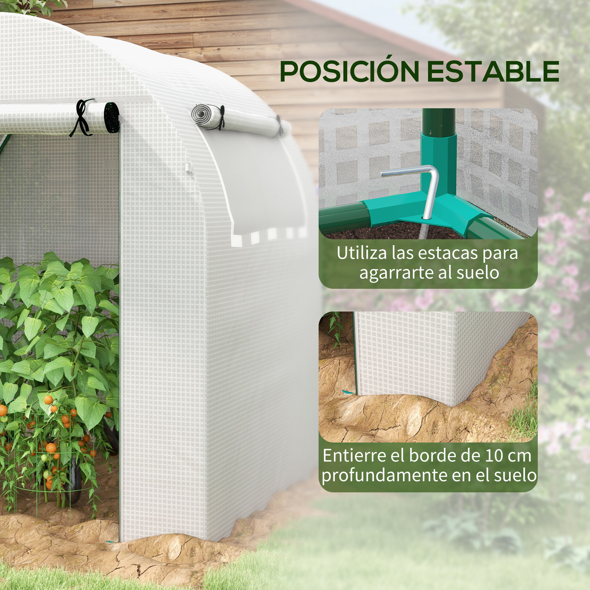 Invernadero de Jardín 180x180x200 cm Invernadero de Túnel Pequeño con Puerta Enrollable y Ventana de Malla para Cultivar Plantas Flores Blanco