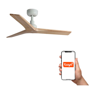 KLIM S Ventilateur de plafond blanc/bois chêne TUYA