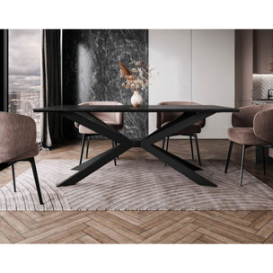 Casey - table à manger - plateau effet marbre - pieds en métal - 4 à 8 personnes - Noir
