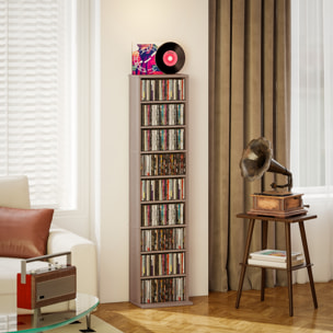 Estantería para CDs y DVDs Soportes para CD Estrechos con 9 Compartimentos Estantes Ajustables para Salón Oficina 33x24x140 cm Madera Natural