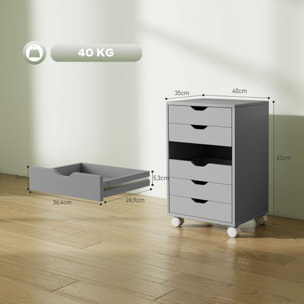 Cajonera Escritorio, Archivador Móvil con 6 Cajones, Soporte para Impresora con Ruedas, Guías Deslizantes Silenciosas, para Oficina, Casa, Gris