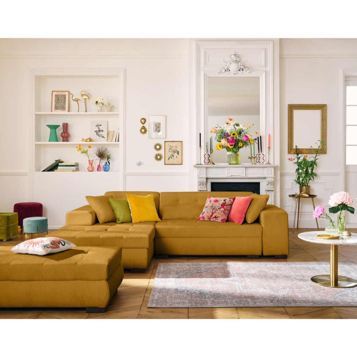 Vermont - pouf d'appoint - en velours côtelé - Jaune