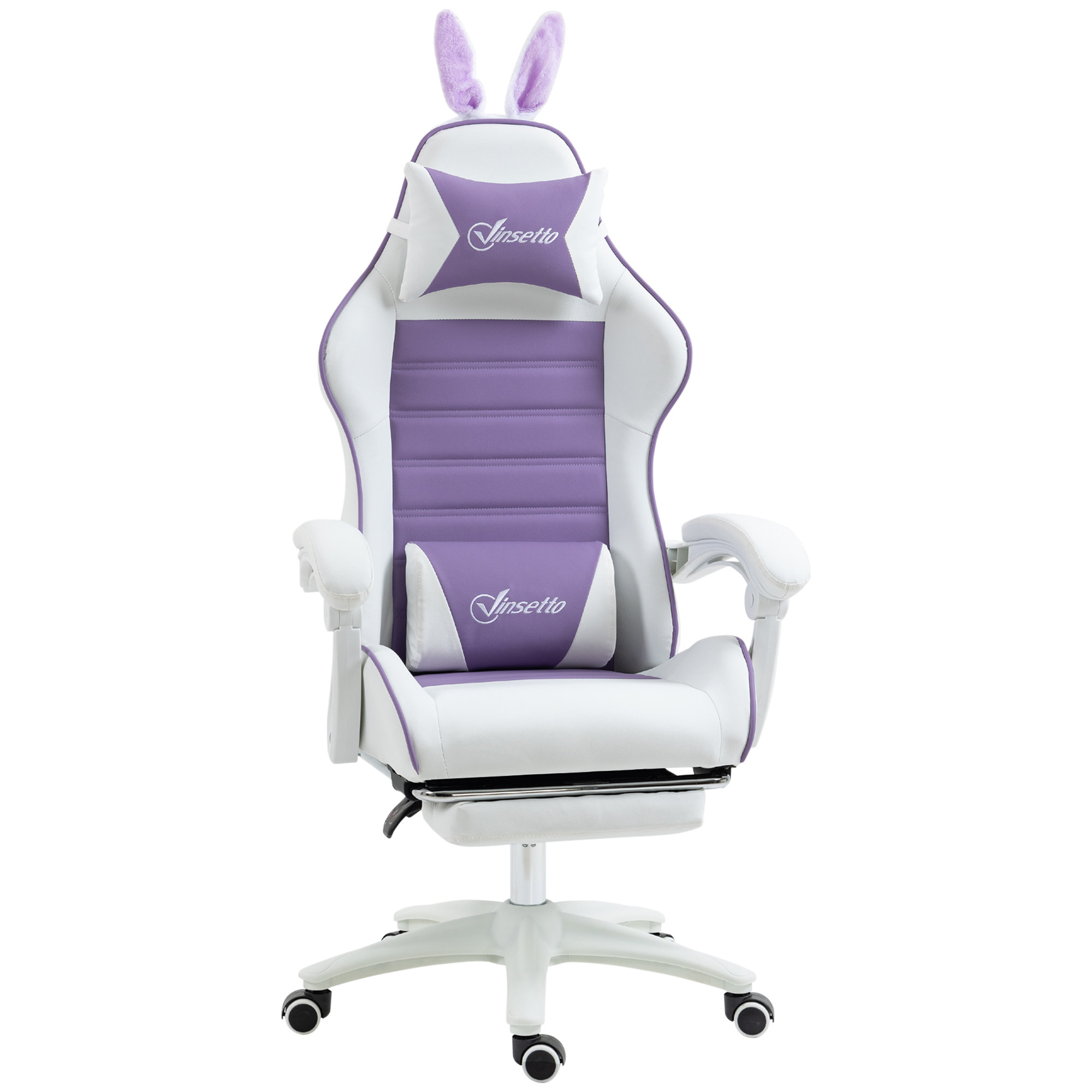 Silla Gaming Ergonómica Reclinable 135°, Silla Gamer Racing de Cuero PU con Soporte Lumbar, Altura Ajustable, Reposacabezas y Reposapiés Retráctil, para Oficina, Estudio, Púrpura