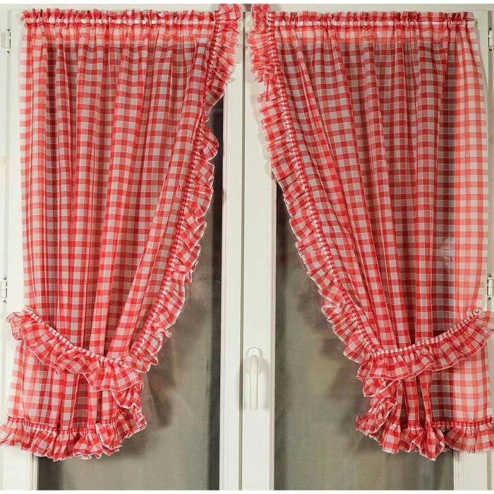 Paire de rideaux bonne femme à carreaux normands - Rouge