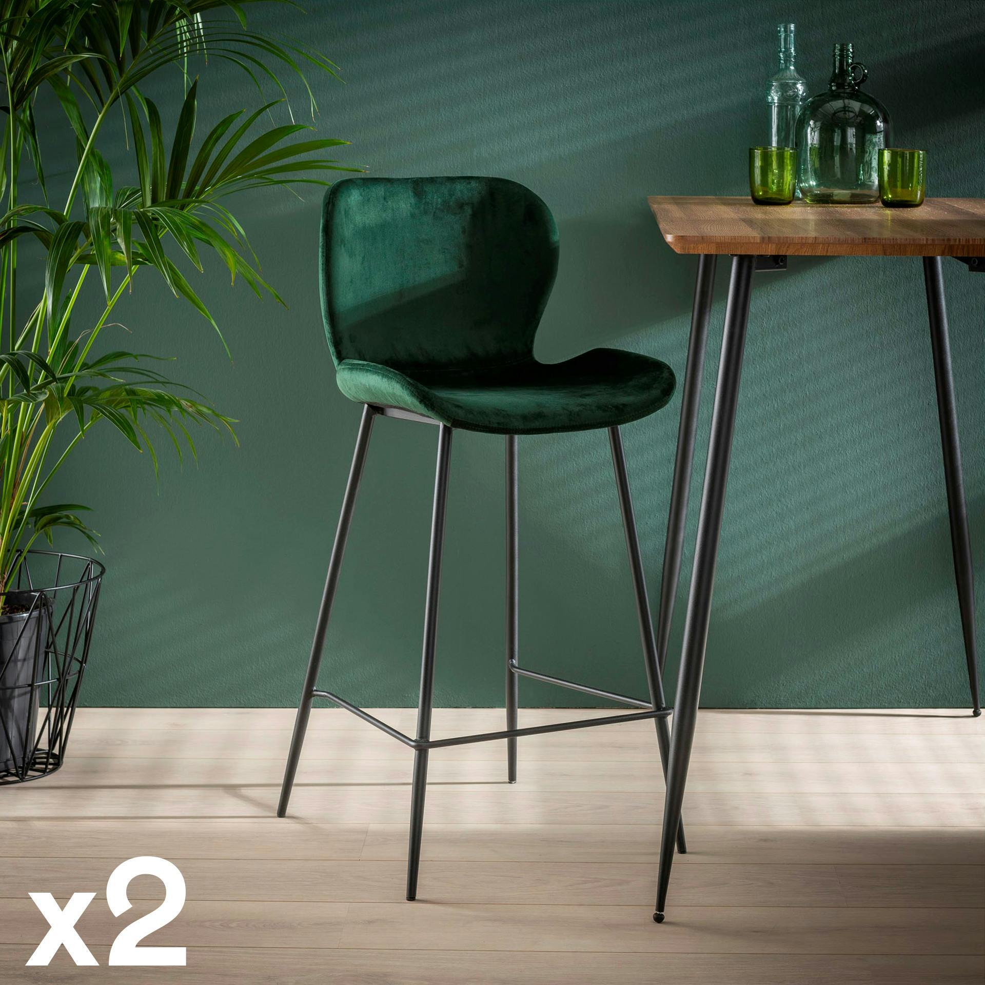 Chaise de bar en velours vert MELBOURNE (lot de 2)