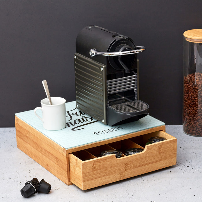 Porte Capsule Tiroir Bois Et Verre Brooklyn