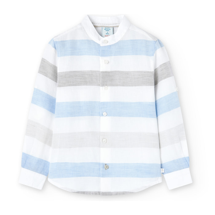 Camisa larga de manga niÃ±o, lino, estampado rayas, piedra