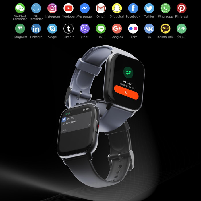 Smartwatch QS16 con termómetro corporal, monitor de tensión y O2. 24 modos deportivos, notificaciones de apps.