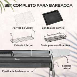 Barbacoa de Carbón Barbacoa Portátil con Parrilla de Acero Inoxidable Bandeja Especiero y Estante de Almacenamiento para Jardín Camping 107x63x75 cm Negro
