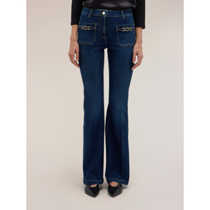 Motivi - Jeans flare vita alta con applicazione gioiello - Blu