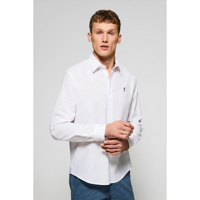 Camicia bianca regular in lino-cotone con ricamo Rigby Go