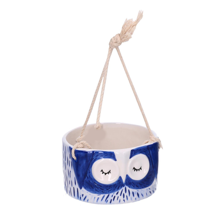 Portavaso pensile in ceramica gufo blu cm ø12,4h7/20