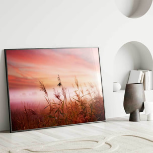 Affiche encadrée roseaux au coucher du soleil Affiche + cadre en métal - Noir