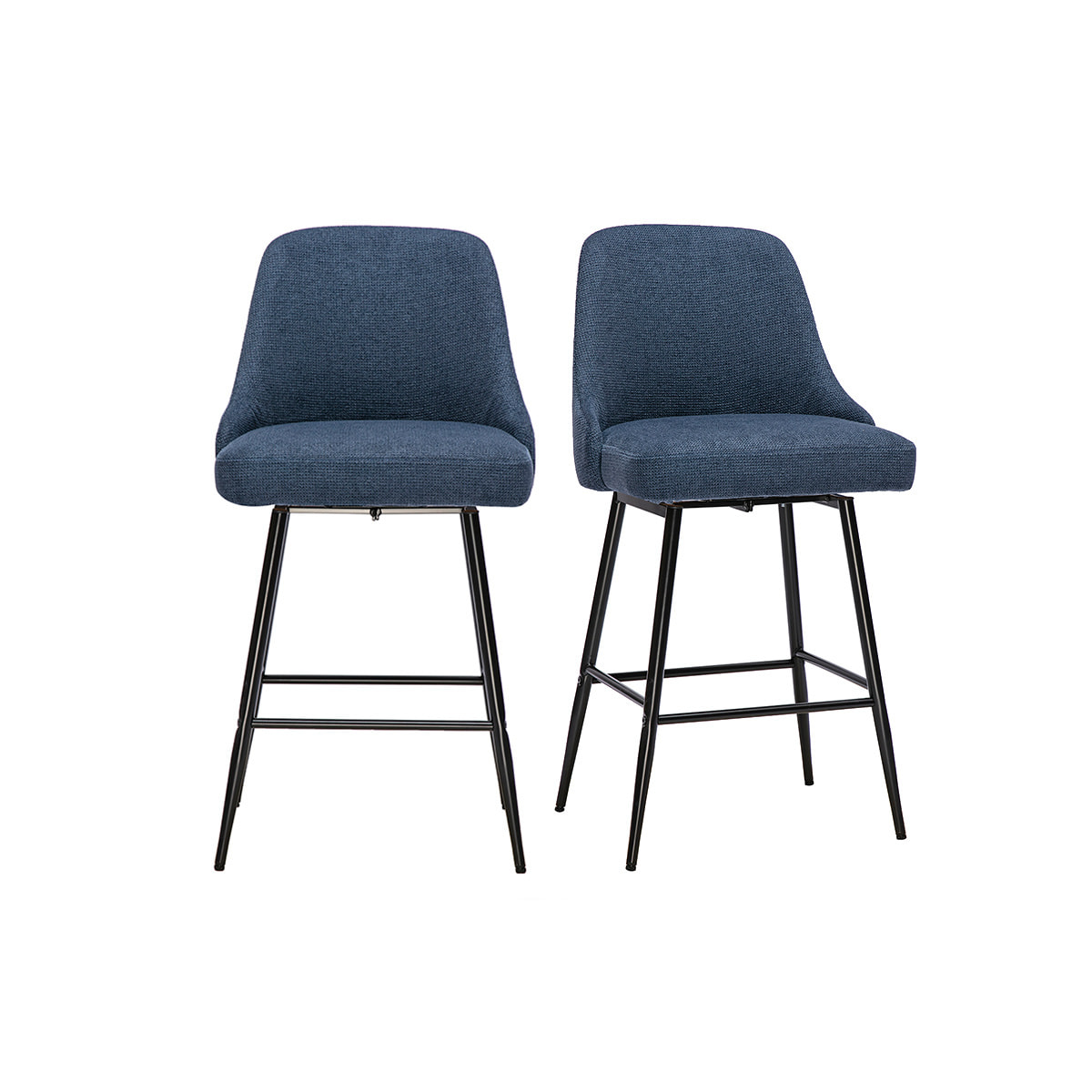 Tabourets de bar pivotants 360° en tissu chenille bleu foncé et métal H66 cm (lot de 2) HASTA
