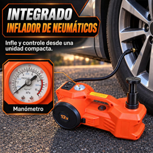 HOMCOM Kit de Gato Hidráulico Eléctrico de 5T 12V, Elevador de Coche Automático 155-450 mm, Gato Elevador con Bomba Aire, Llave Hexagonal, Martillo de Seguridad y Maletín Reflectante para SUV y Sedán